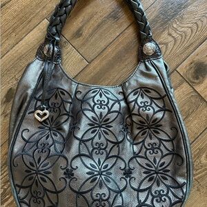 BRIGHTON Pewter & Black Florencia Embroidered Floral Shoulder Bag